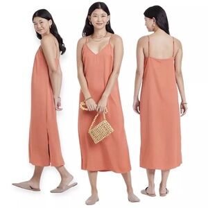 A New Day Orange Satin Slip Dress with Side Slit [SMALL] $25 NWT